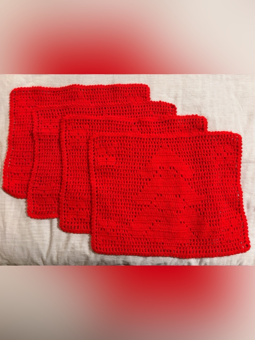 Handmade Crochet Christmas Placemats - Set of 4
